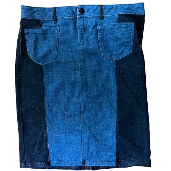 Lane Bryant Color Block Two Toned Denim Skirt w/Front Pockets & Back Slit Sz 16 - Picture 1 of 9